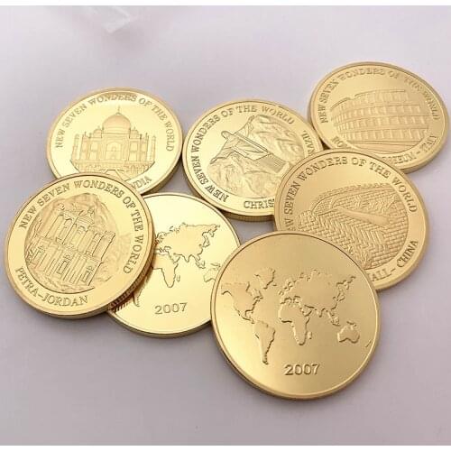New Seven Wonders of The World Commemorative Coin Roman CoinsGreat Wall Coin Brazil Peru Roman Coin Badge Collectibles GoodLuck