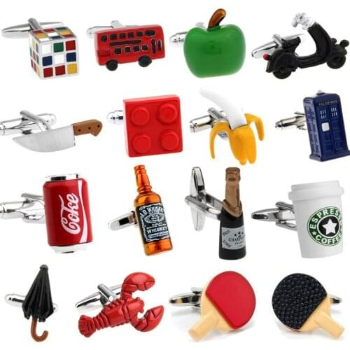 Novelty 18 Styles Option Cola/ Whiskey/ Coffee Cup/ Beer Cap/ Magic Cube/ Chaplin Style Cuff Links