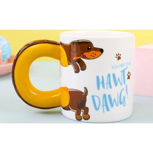New 450mL Cartoon Dachshund Sausage Pet Dog Handle Coffee Mugs Creative Personality Dog Milk Juice Ceramic Cup Gift for Children