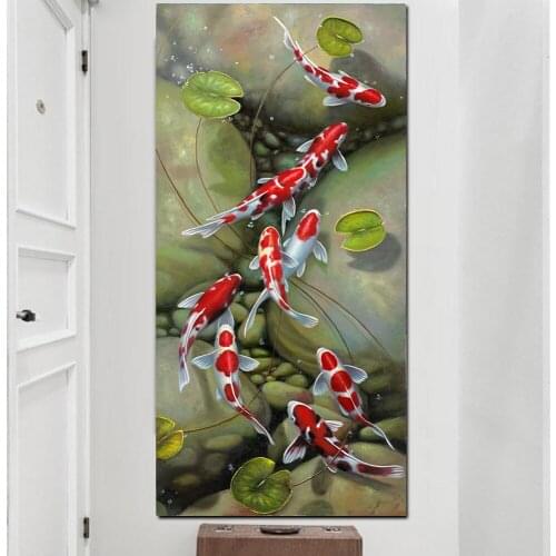 New arrival DIY Diamond Painting Chinese style Nine Red Koi Fish Full Square Round Diamond Embroidery animals Diamond Mosaic
