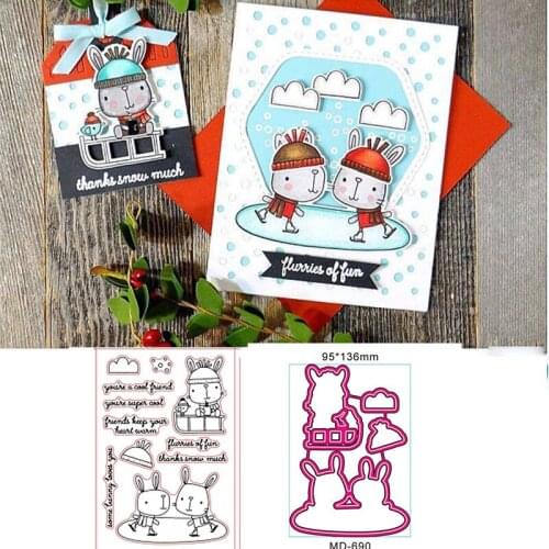 Cloud Rabbit Clear Stamp With Metal Cutting Dies Stencils Set For DIY Scrapbooking Christmas Decorative Embossing Craft Dies