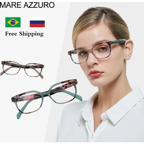 Stylish Rectangular Reading Glasses Women Fashion Blue Reader Glasses With Pattern Print Magnification Eyewear Presbyopic Glasse