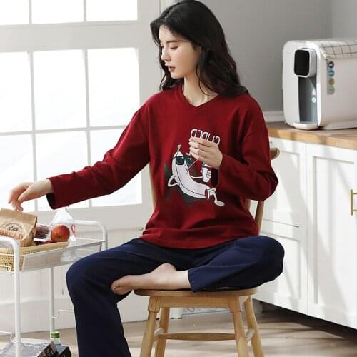 Autumn Womens Pajamas, Long-sleeved Korean Casual Cotton Pajamas, Two-piece Suit, Can Be Worn In Autumn and Winter Home Clothes