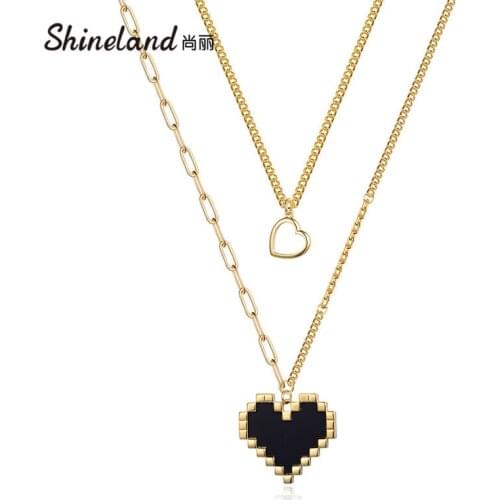 Shineland Women Necklaces Clavicle Chain Multilayer Gold Color Heart Enamel Necklace for Girl Punk Statement Jewelry Gift