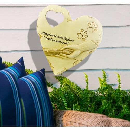 Engraved Pet Memorial Stone Heart-Shaped Paw Print Dog Headstone with Poem Photo Frame Outdoor Puppy Grave Marker