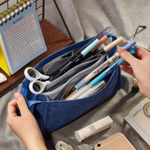 Canvas Pencil Cases Large Capacity Multifunctional Double Handle Unique Design Lightweight Pencil Box Stationery Bag