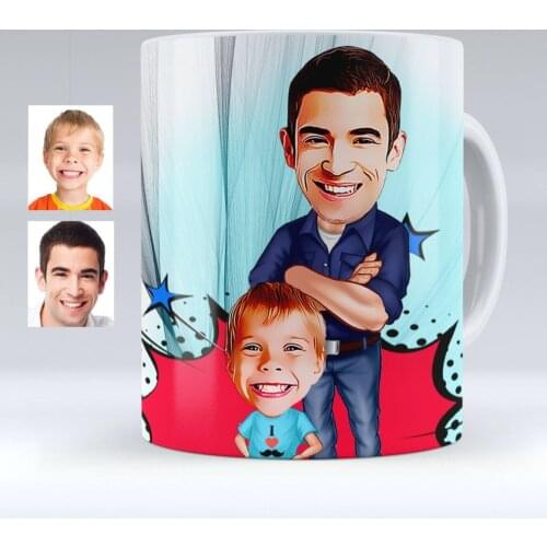 Personalized Father Son Caricature Of White Mug cup-2
