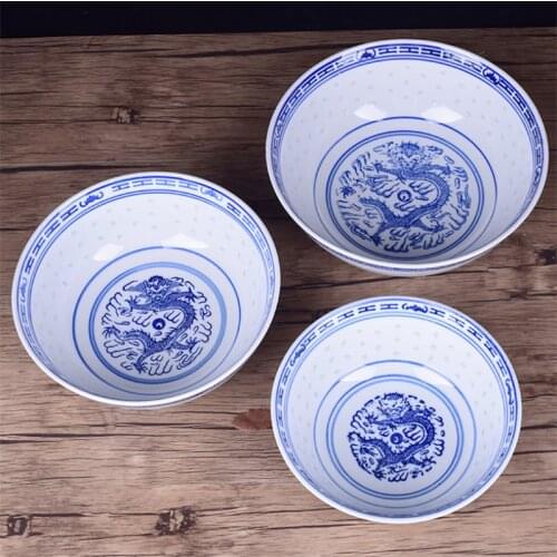 Blue and White Porcelain Dragon Pattern Rice Bowl Ceramic Under Glaze Jingdezhen Soup Noodle Bowl Creative Fruit Bowl Tableware