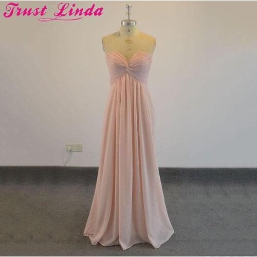 Real Image Pink Chiffon Long Bridesmaid Dresses Sweetheart Pleat A-line Prom Gowns Floor Length Simple Prom Party Wear Dresses