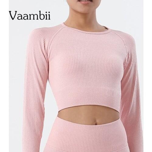 Ribbed Gym Shirts Womens Seamless Sports Tops Women Kniited Yoga Shirts Crop Top Long Sleeve Shirt Workout Clothes For Women