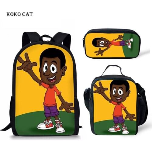 KOKO CAT Kids School Bags for Boys 3pcs/set Black Men Art African School Backpack Children Schoolbags Students Primary Bookbag