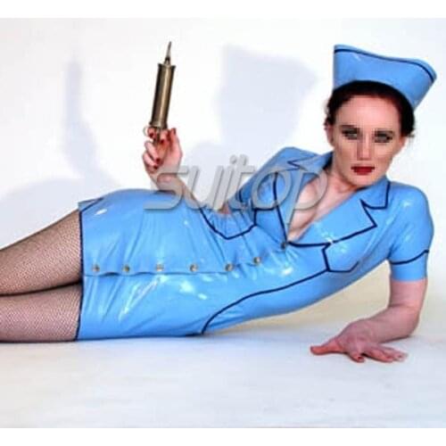 Sexy latex fascinating nurse uniforms rubber dress sexy wearing for ladies