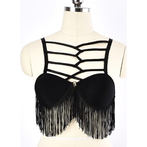 Body Harness Bra Black Tassel Gothic Belt Chest Bondage Top Sexy Lingerie Suspender Punk Adjustable Festival Rave