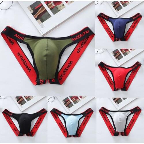 New Mens Sexy Briefs Thongs Low Waist U Convex Underwear Underpants Breathable Cotton U Convex Mens Thong