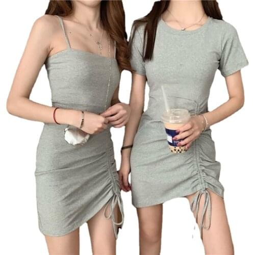 Streetwear Sexy Elegant Dress Women Grey Black Mall Goth High Waist Bandage Slim Dress Grunge Y2k Clubwear Baroque Femme
