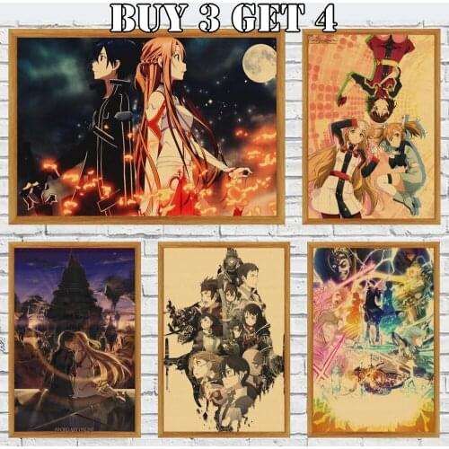 Japanese Anime Sword Art Online Vintage Kraft Paper Poster Room Bar Wall Decor Kid Bedroom Decor