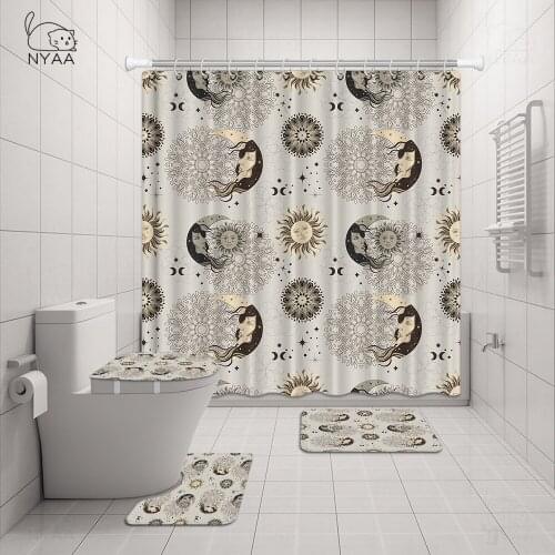 Buddhist Mandala Lotus Polyester Fabric Shower Curtain Non-Slip Bath Mat Toilet Cover Rugs Home Bathroom Decor Set