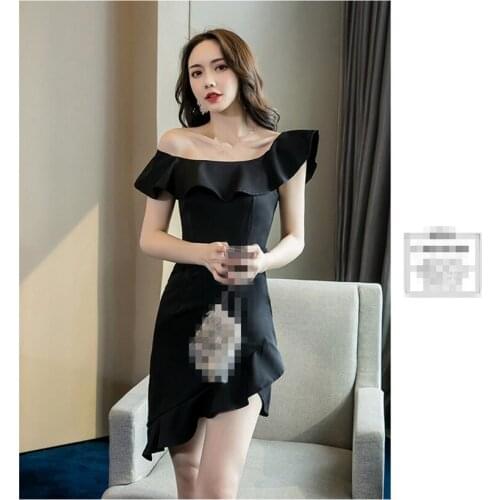 ZB4789 2021 summer new women fashion style temperament show thin irregular sexy one word shoulder dress cheap wholesale