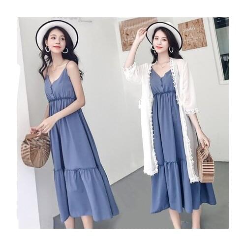 2020 Summer New Dress Female Holiday Beach Sexy Spaghetti Strap Off Shoulder V-Neck High Waist Solid Dresses Vestidos Mujer