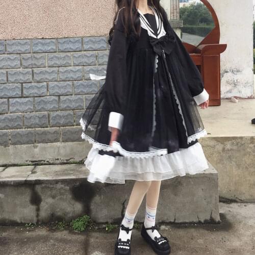Japanese Lolita Dress Women Elegant Sweet Kawaii Party Dress Female Casual Patchwork Korean Dress Autumn Lady Clothing