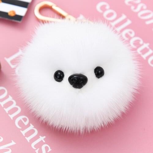 Lively Real Mink Fur Keychain Cute Cartoons Pomeranian Keyring Women Bag Ornament Toys Trendy Key Lanyard Emo Jewelry Gifts