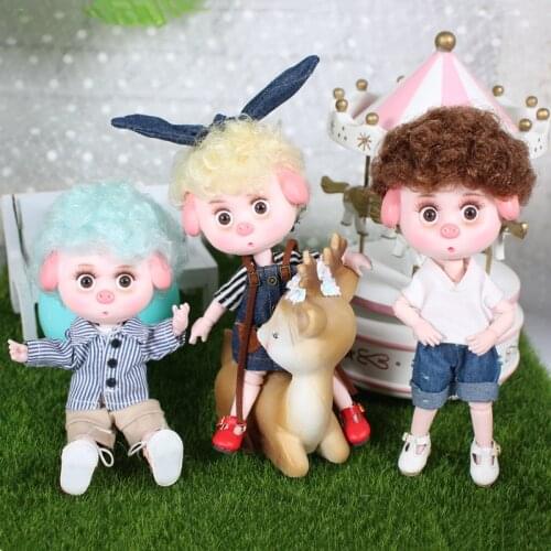 1/12 BJD 26 Siamese 15CM Mini Doll New Lucky Pig ob11 Doll with Equipment Shoes Makeup Set Gift Toy