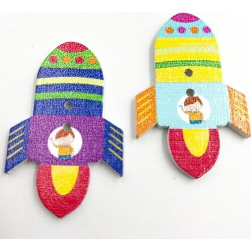 30pcs 2 Holes Mixed Random Transportation rocket 23x36mm Wood Sewing Buttons Scrapbooking Accessories WB683