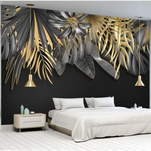 Custom 3D Mural Wallpaper Nordic Style Hand Painted Tropical Plant Golden Leaves Living Room Bedroom Background Photo Wall Paper
