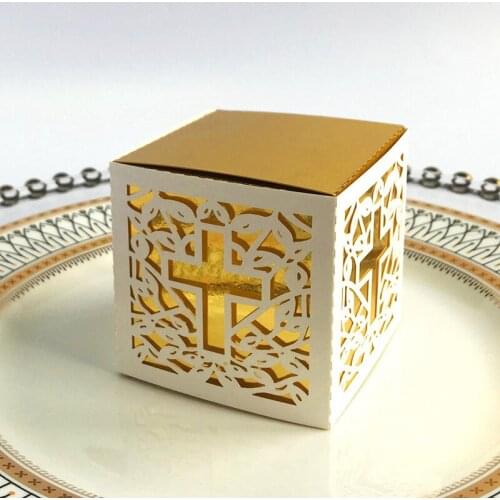 50Pcs Cross Laser Cut Christian Candy Gift Boxes Wedding Favors Gifts Box Baptism Package Boxes Baby Shower Wedding Party Decor
