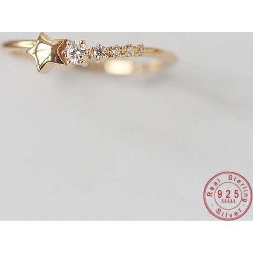 925 Sterling Silver French Simple Star Pavé Crystal Ring Women Classic Temperament Party Jewelry Girlfriend Gift