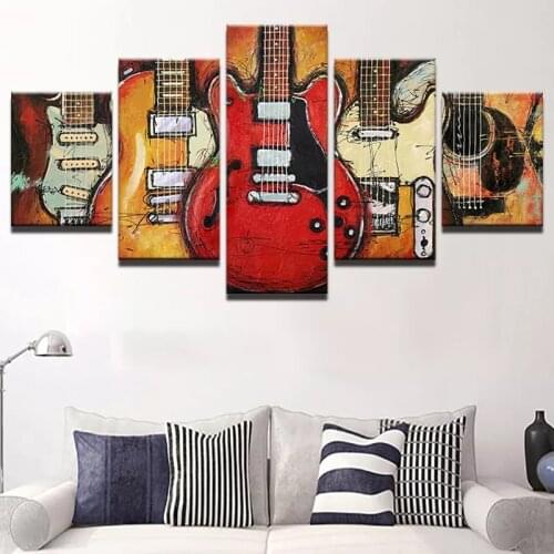 5 Pieces Abstract Guitar Music Poster Modern Canvas Painting Hd Printed Wall Art Frame Modular Pictures Living Room Decor
