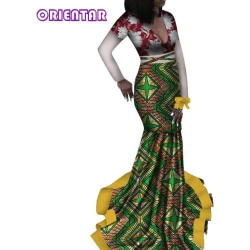African Dresses for Women Evening Party Bazin Riche African Dress Long Floor-length V-Neck Maxi Dress Lady Plus Size WY5241