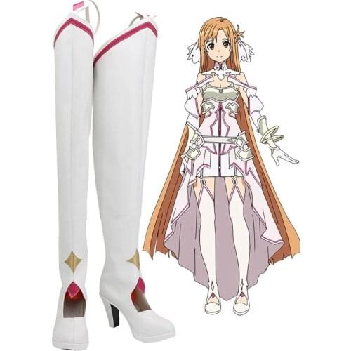 Anime Sword Art Online Alicization SAO Yuuki Yuki Asuna White Cosplay Shoes Long Boots Leather Custom Made Halloween Cosplay