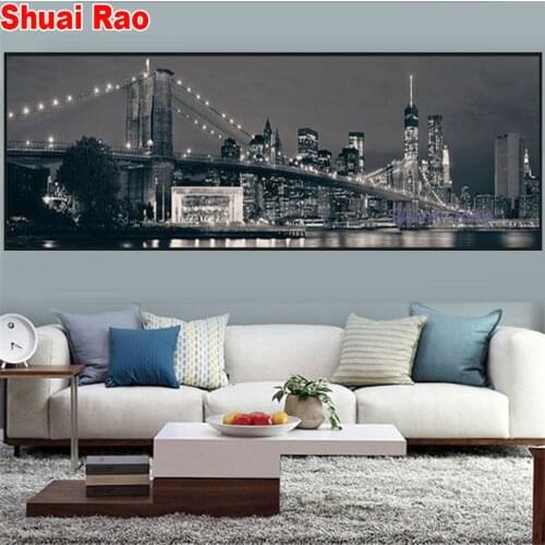 Large "NEW YORK Brook Bridge"diamond embroidery full square round drill 5d diy diamond painting mosaic puzzle black white art