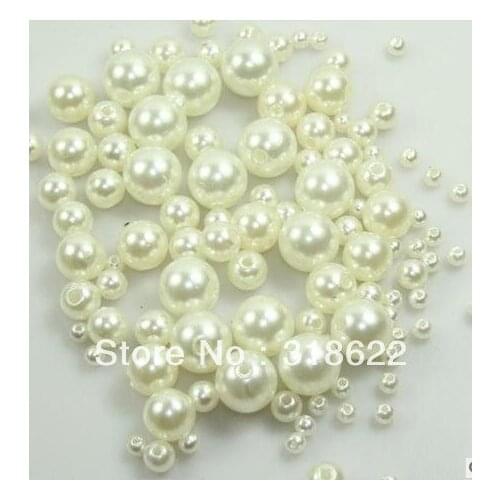 4 sizes mixed 4/6/8/10mm 500pcs/lot White ABS Pearl Beads, Chunky Imitation Loose Spacer Pearl Beads for Kids Jewelry