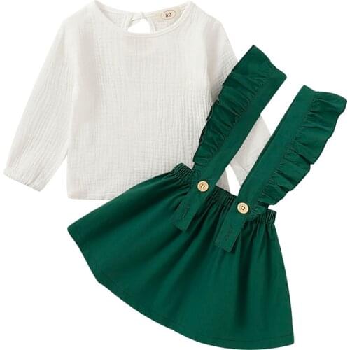 Citgeett Spring 1-6Y Kids Baby Girl Long Sleeve Cotton T-shirt Tops Ruffles Suspender Skirt Princess Girls Clothes Autumn Set