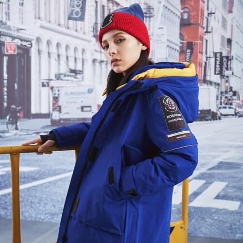 Designer Collection bosideng down jacket Womens Mid-length hooded goose down coat outdoor new contrast color