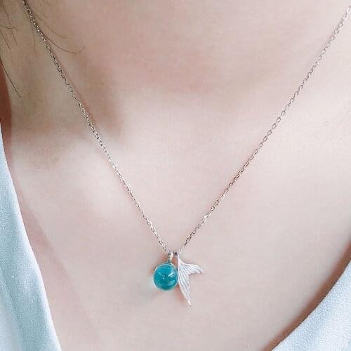 DreamySky Real Pure Silver Color Crystal Ball Mermaid Tail Necklaces For Women Wedding Jewelry Collar Colar de Plata