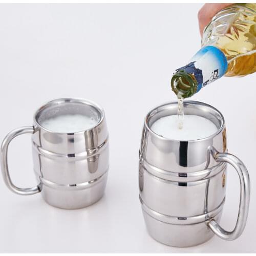 Stainless steel double-layer cold preservation wine glass bamboo joint beer glass double line KTV bar insulated draft beer glass