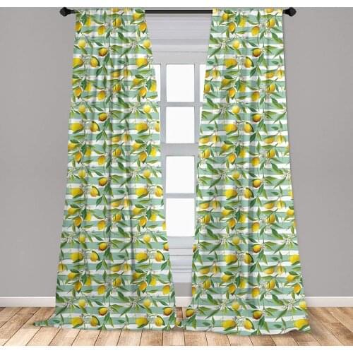 Nature Curtains Blooming Lemon Tree on Striped Paintbrush Background Evergreen Art Window Drapes for Living Room Bedroom