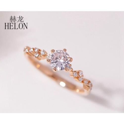 HELON 585 10K 14K Rose Gold VVS/GH Genuine Lab Grown Moissanite Diamond Ring Women Round 1ct Moissanite Solitaire Luxury Ring
