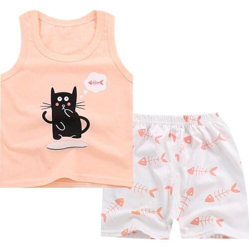 Summer Childrens Wear Cotton Vest Suit Boys Girls Sleeveless Shorts Two Pieces Sets