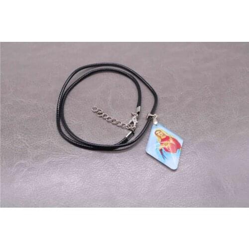 Catholic Mercy Maria Leather Necklace, Glamour Mary Necklace, Lobster Buckle Bead Necklace