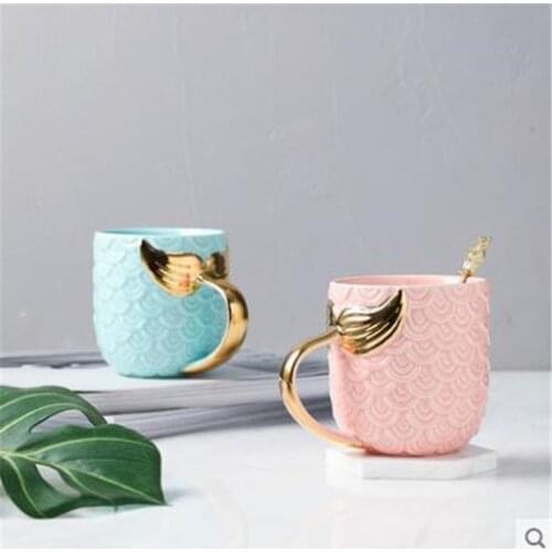 Creative Gold Mermaid Coffee Mug Ceramic Morning Milk Cup Travel Tea Cup Christms Gift For Girlfriend Tableware Home Decor WF