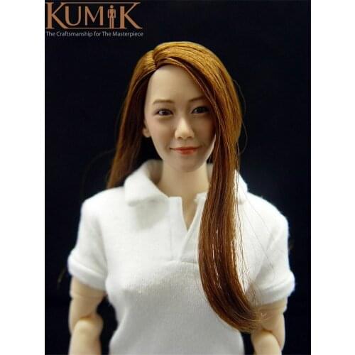KUMIK KM005 Girl 1/6 Scale Handmade Female Head Sculpt Planted Hair Head Carving Fit 12'' Girl Body