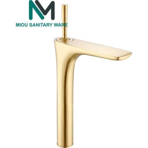 Brushed Golden Bathroom Basin Faucets Deck Mounted Tall Taps Spout Vanity Sink Mixer Tap For Bathroom Torneira
