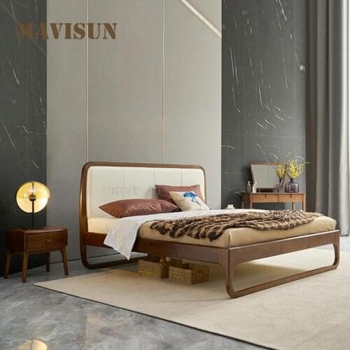 American Style Antique Solid Wood Bedroom Furniture Luxury Minimalist Wooden Upholstered Platform Master Room Double Bed 1.8m