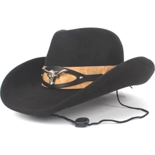 2019 Women Men Wool Hollow Western Cowboy Hat Roll-up Brim Gentleman Outblack Sombrero Hombre Jazz Cap with fashion Belt