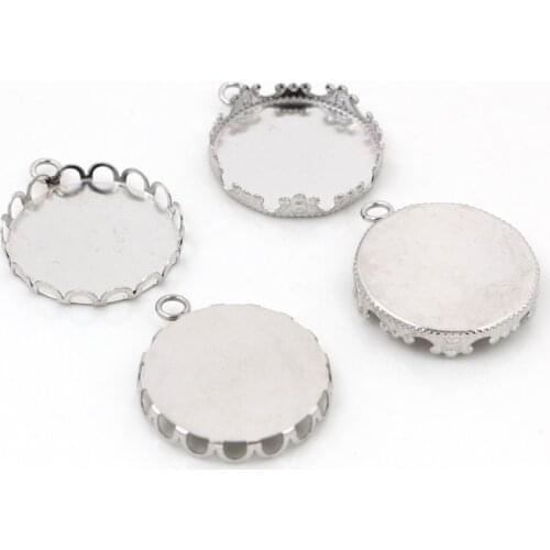 No Fade ) 10pcs 20mm Inner Size 2 Style Stainless Steel Material Simple Style Cabochon Base Cameo Setting Charms Pendant Tray