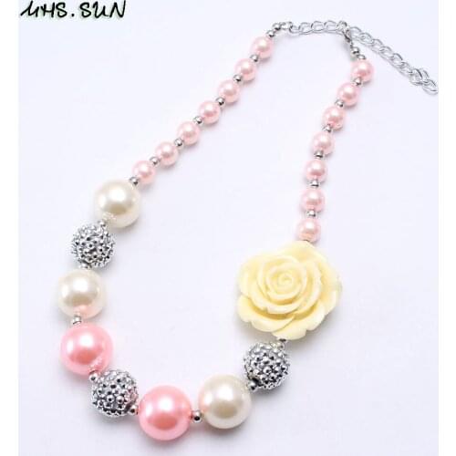 MHS.SUN Cute Design Flower Chunky Beads Necklace For Child/Kids/Girls Bubblegum Chunky Necklace Handmade Jewelry For Gifts New